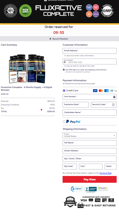 FluxActive secure checkout form and payment options